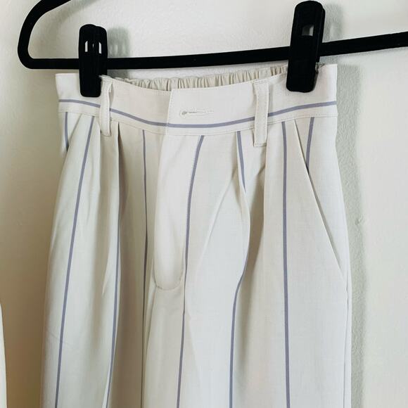 By Egreis Sz XS 2-Piece Suit Pants w/ Double Breasted Blazer Cream Blue Striped - Picture 8 of 13